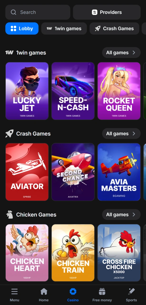 Go to the casino section and explore the Aviator gaming lobby.