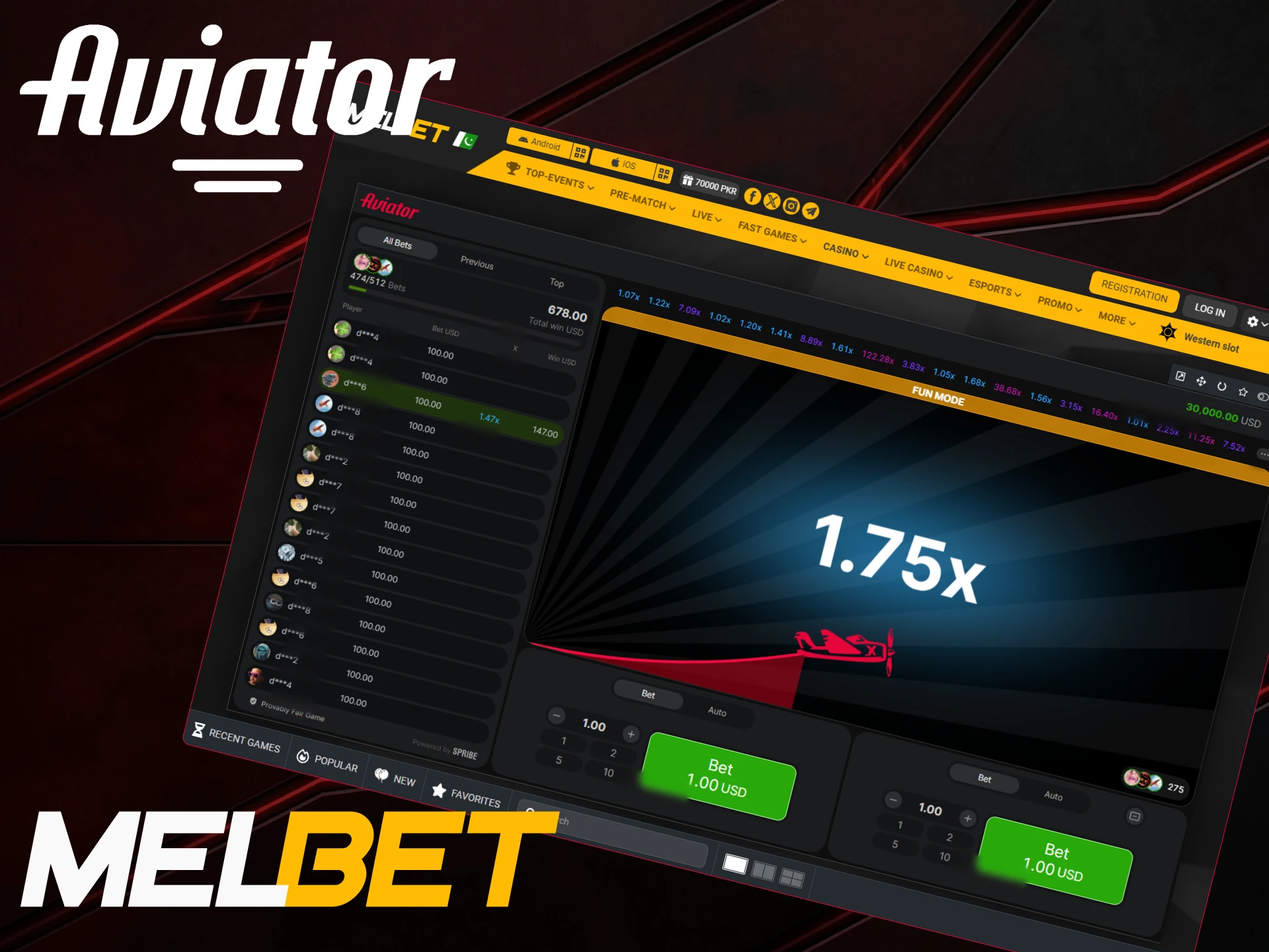 Place your bets on the Aviator game at MelBet to win.