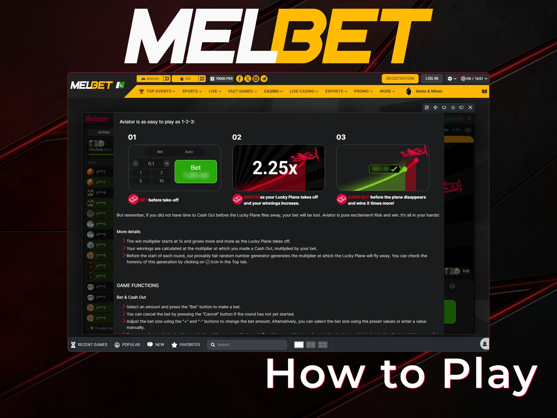 Learn the MelBet Aviator game rules to understand how to play.