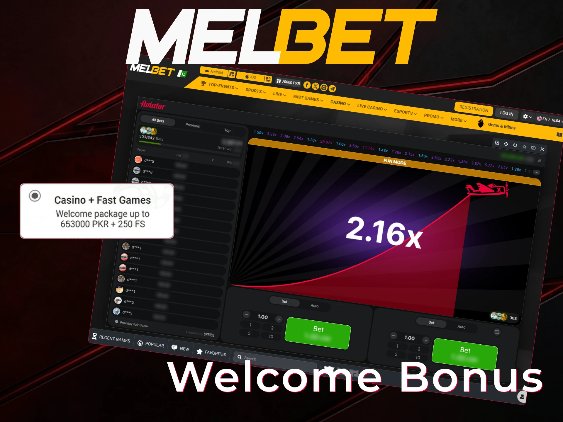 Claim a generous Aviator welcome bonus for Pakistani players on MelBet.