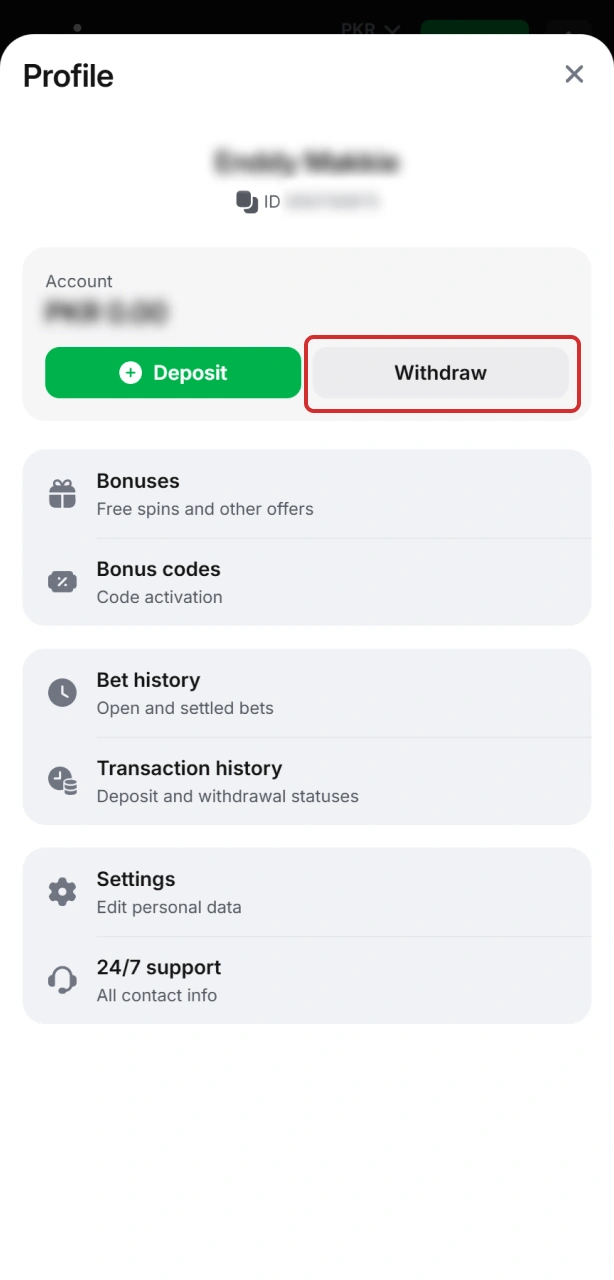 Navigate to the cashier or withdrawal section to manage your Aviator winnings.
